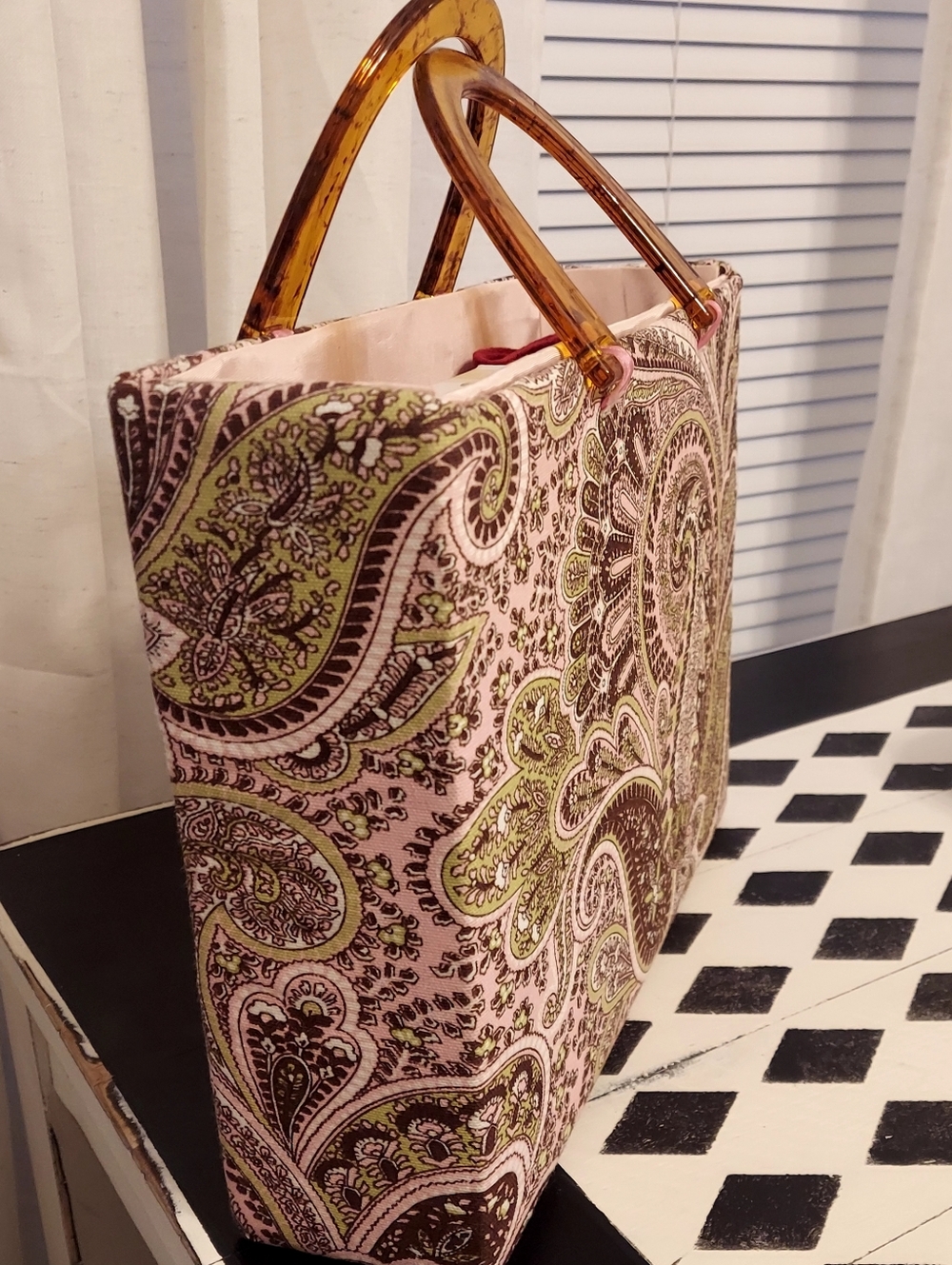 Pink Paisley Tote Bag with Amber Handles - Picture 3 of 3